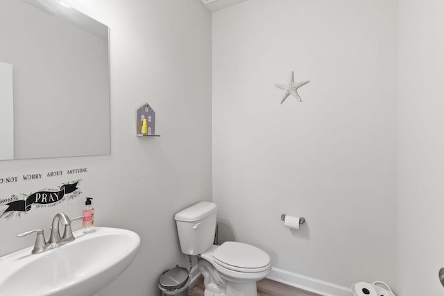 bathroom with sink, wood-type flooring, and toilet