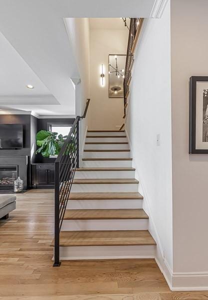 stairway featuring wood-type flooring