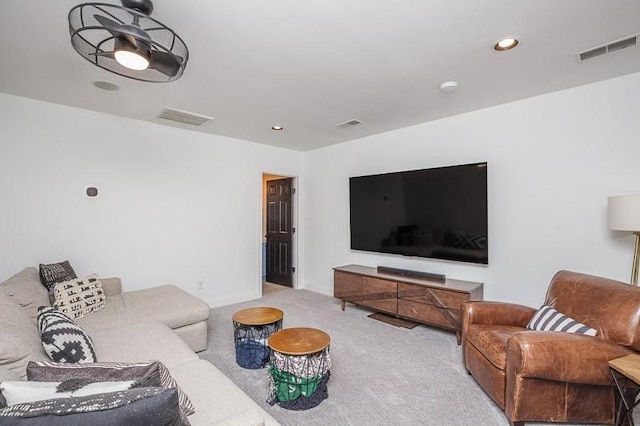 living room with light carpet