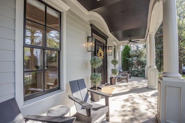 view of patio with covered porch and ceiling fan