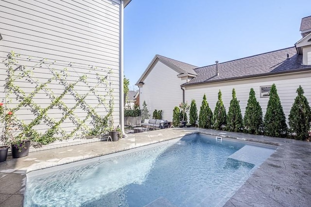 view of swimming pool featuring a patio area