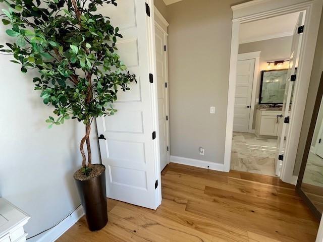 corridor featuring light hardwood / wood-style flooring