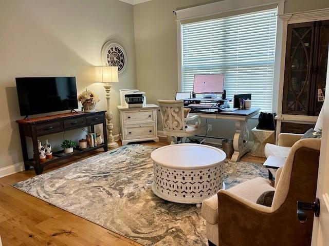 living area with wood-type flooring