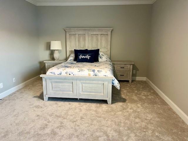 unfurnished bedroom featuring ornamental molding and light carpet