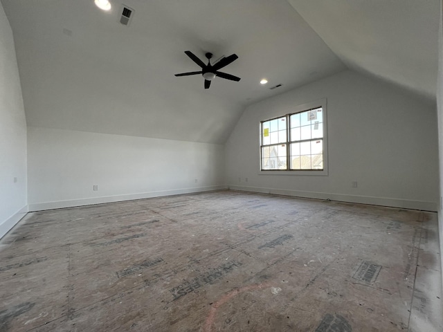 additional living space with ceiling fan and lofted ceiling