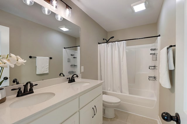 full bathroom with tile patterned flooring, vanity, toilet, and shower / bath combo