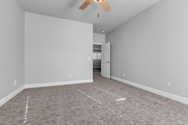 unfurnished bedroom featuring carpet floors and ceiling fan