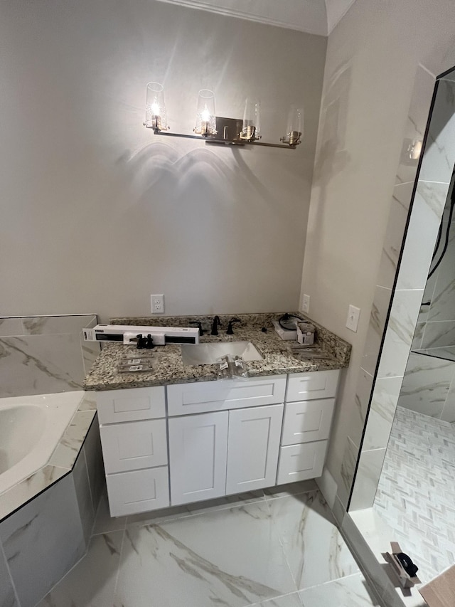 bathroom with a shower and vanity