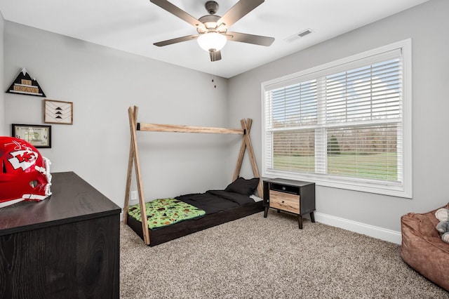 bedroom with carpet flooring and ceiling fan