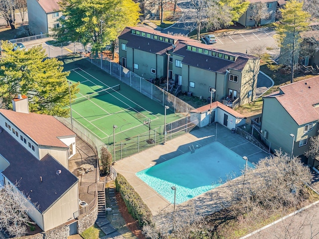 birds eye view of property with a residential view