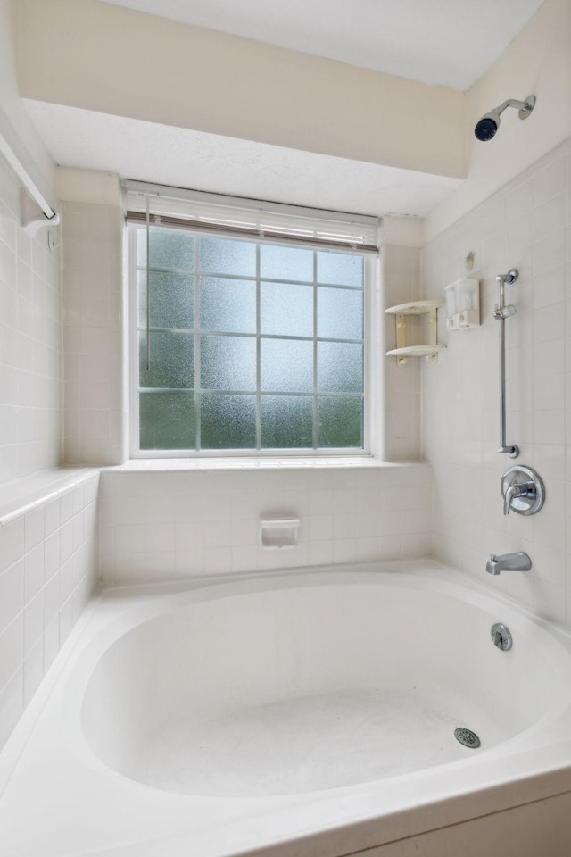 bathroom featuring plenty of natural light and washtub / shower combination