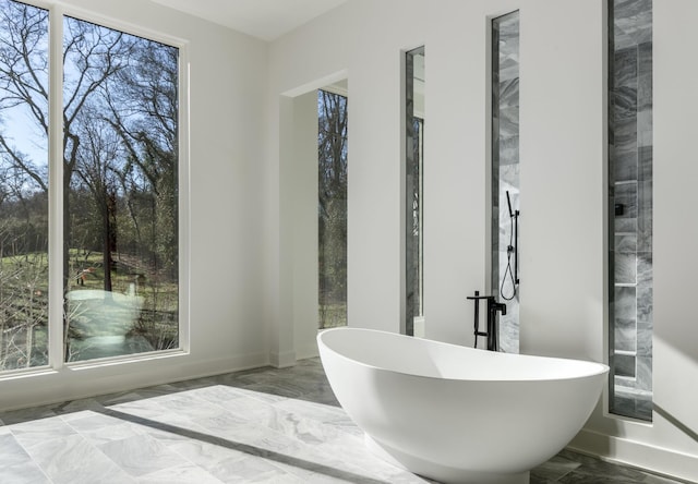 bathroom featuring a washtub and plenty of natural light