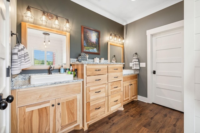 bathroom featuring hardwood / wood-style floors and vanity