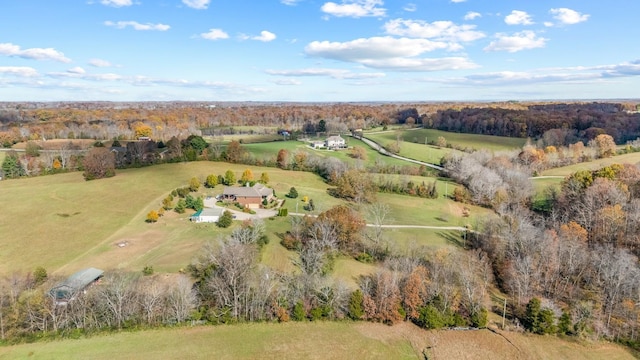 birds eye view of property featuring a rural view