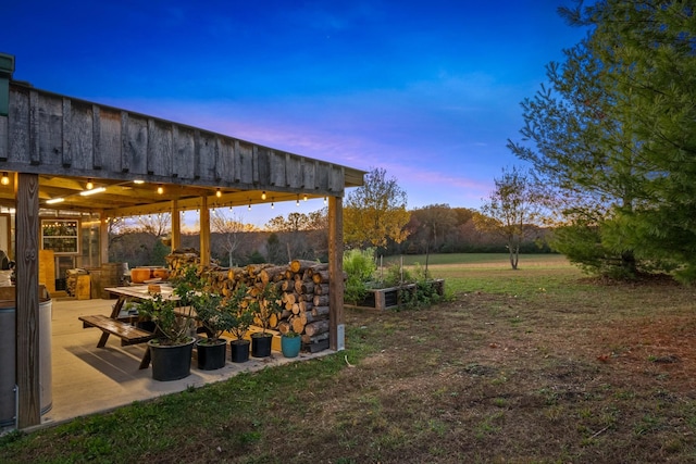 yard at dusk with a patio