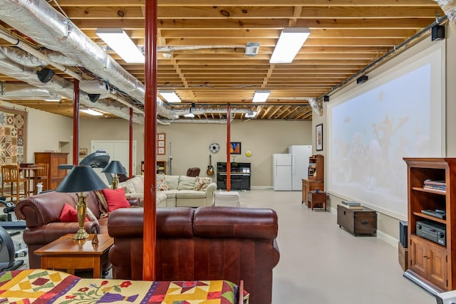 living room with concrete floors