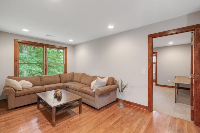 living room featuring light wood-type flooring