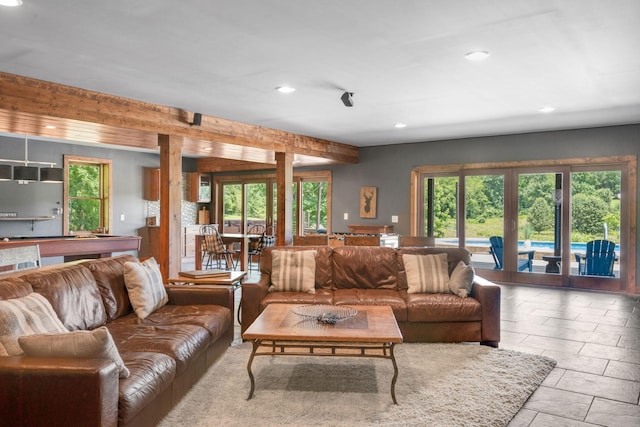 living room with french doors and pool table