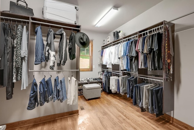 spacious closet with hardwood / wood-style flooring