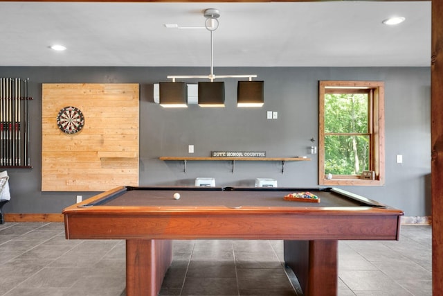 playroom featuring pool table and tile patterned floors