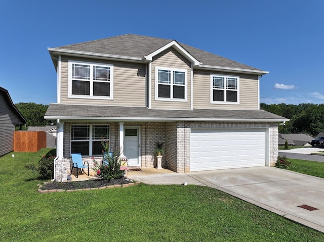 454 Golf Club Ln, Springfield, TN 37172 - view of front facade featuring covered porch, fence, a front lawn, an attached garage, and concrete driveway