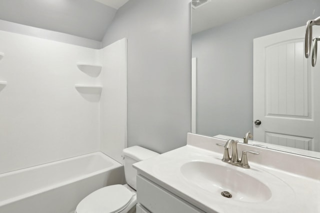 full bathroom featuring shower / tub combination, vanity, and toilet