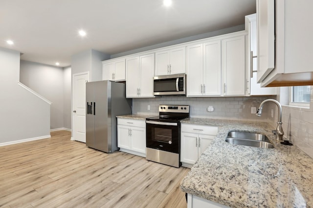 kitchen featuring backsplash, white cabinetry, sink, and stainless steel appliances