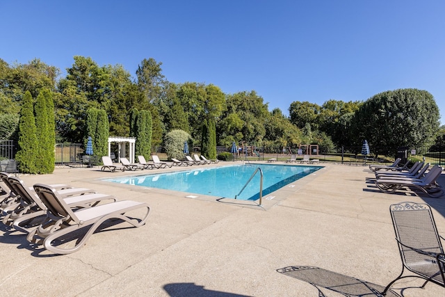 view of swimming pool featuring a patio area