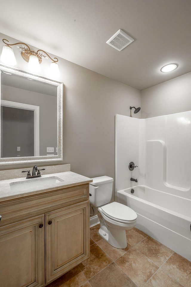 full bathroom featuring vanity, shower / bathtub combination, and toilet