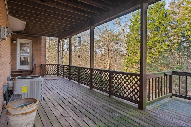 wooden deck featuring central AC