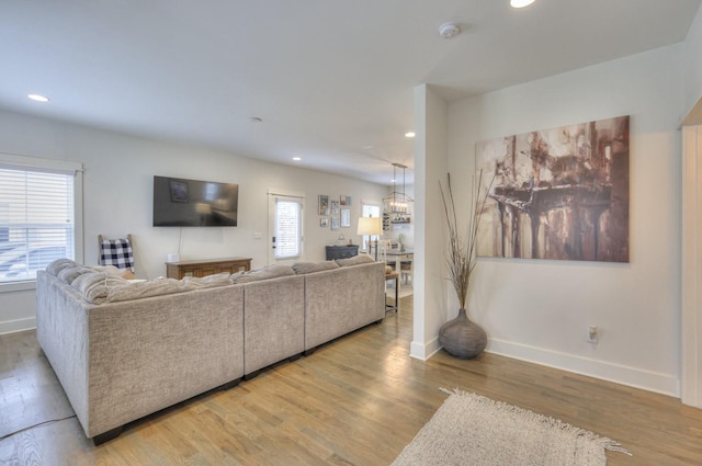 living room with light wood-type flooring