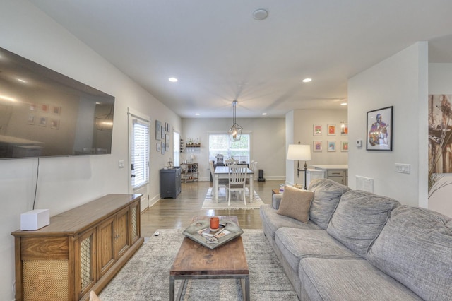 living room featuring light wood-type flooring