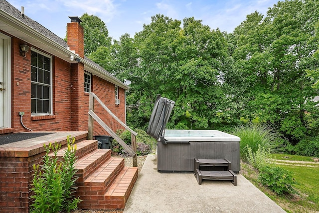 view of patio featuring a hot tub