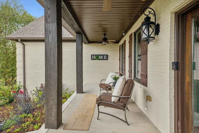 view of patio / terrace with ceiling fan and covered porch