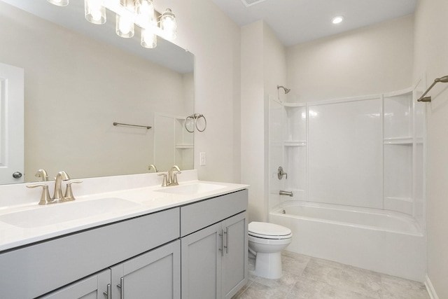 full bathroom with vanity, toilet, and shower / bath combination