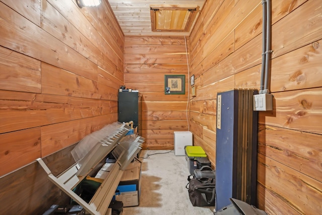 view of sauna featuring carpet floors