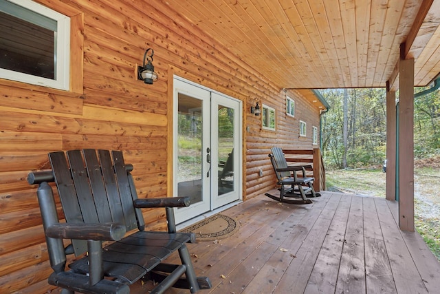 wooden deck with french doors