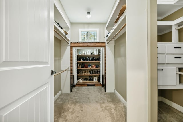 spacious closet with light colored carpet