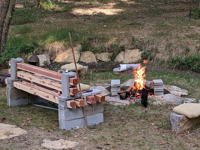 view of yard with an outdoor fire pit