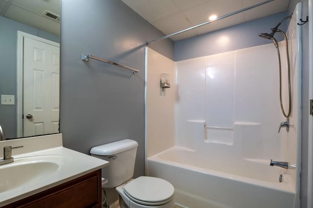 full bathroom with shower / bathing tub combination, vanity, and toilet