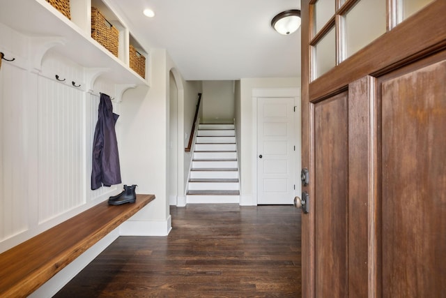 mudroom featuring dark hardwood / wood-style flooring