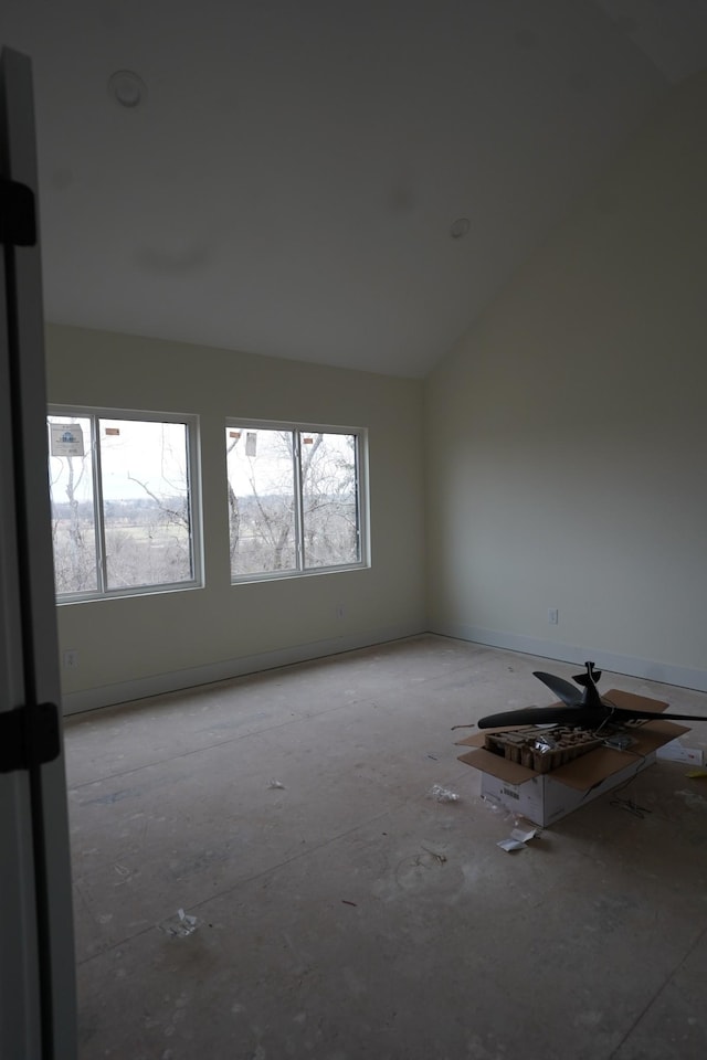 spare room featuring lofted ceiling