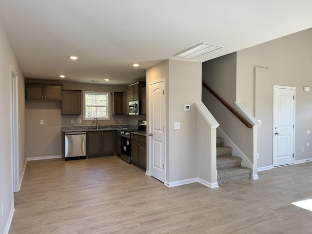 kitchen featuring sink, light wood-type flooring, and stainless steel appliances