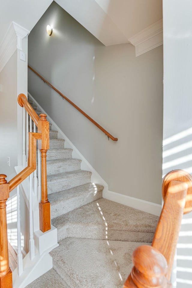 stairway with crown molding