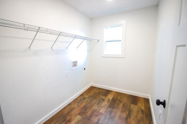 clothes washing area featuring hookup for a washing machine, dark hardwood / wood-style floors, and hookup for an electric dryer