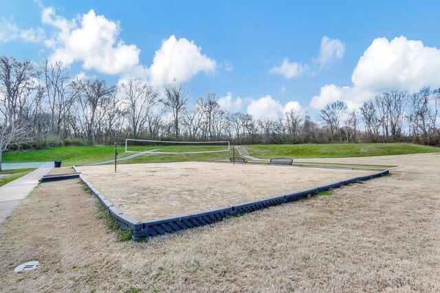 view of community with volleyball court and a yard