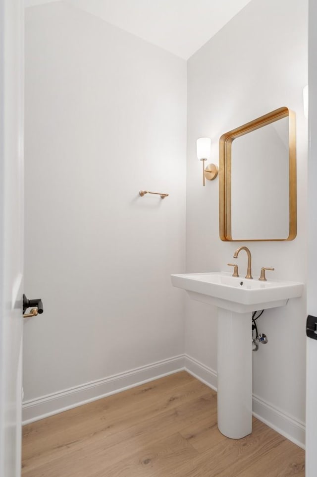 bathroom with wood-type flooring