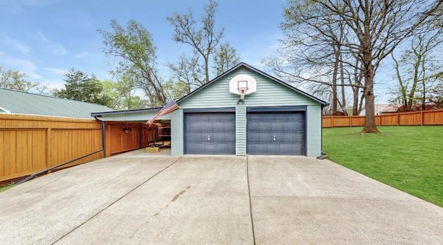 garage with a yard