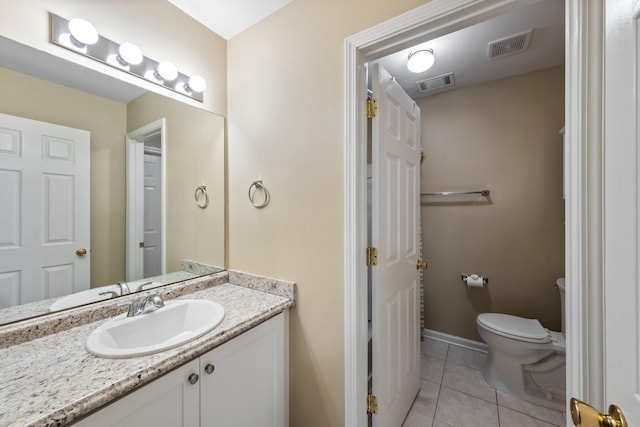 bathroom featuring toilet, tile patterned flooring, and vanity