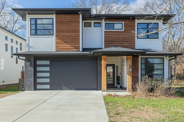 modern home featuring a garage